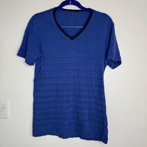 Lululemon Striped V-Neck Pima Cotton Short Sleeve Shirt